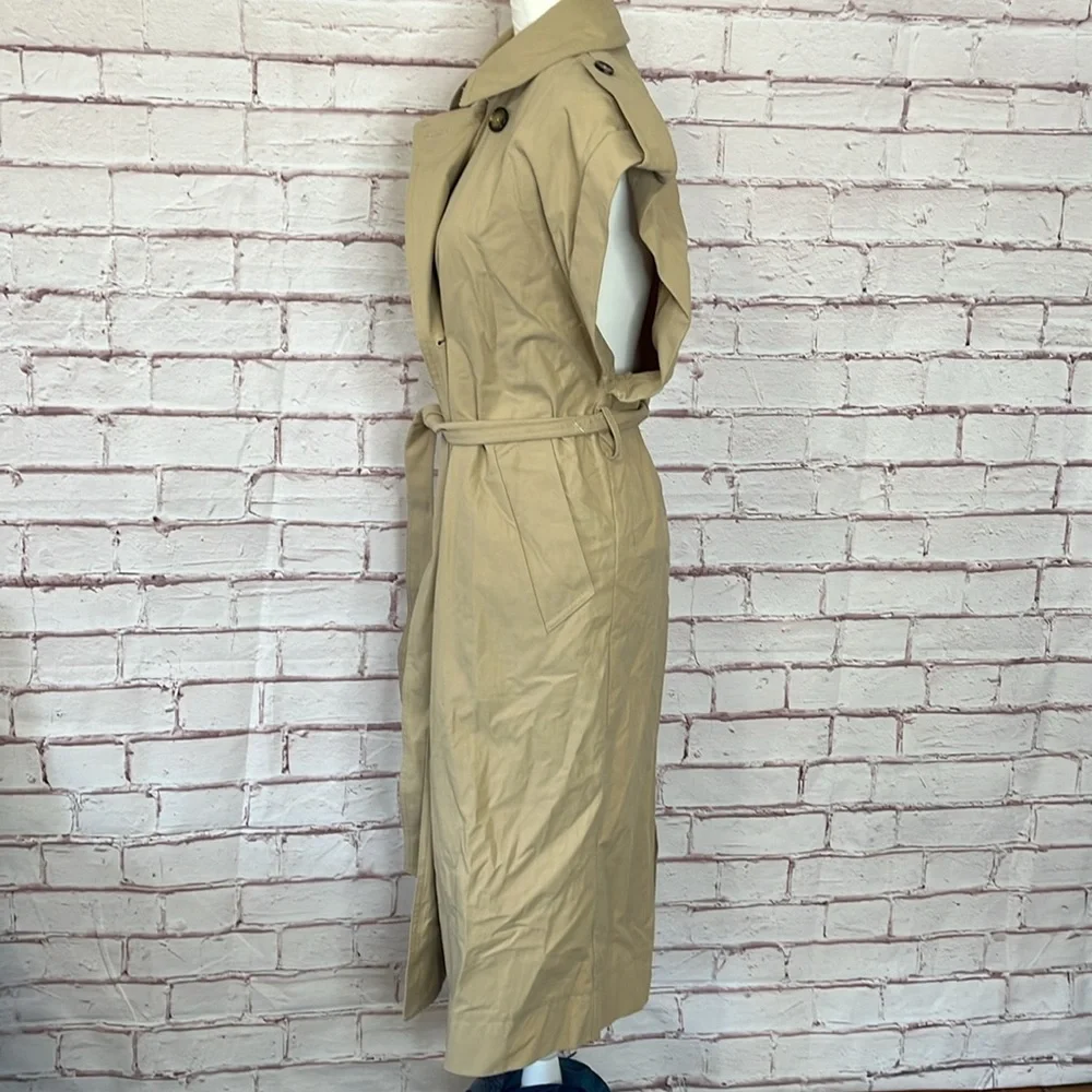 MNG Sleeveless Button-Down Trench Coat Khaki Small - Picture 7 of 13